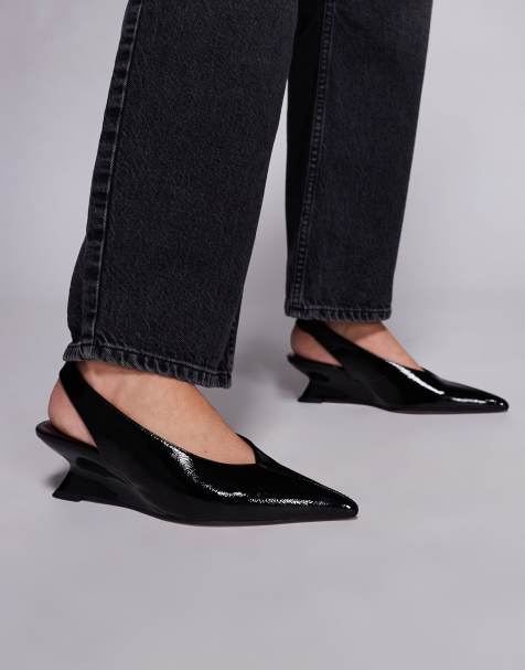 ASOS DESIGN Sierra pointed slingback wedges in black - view 1
