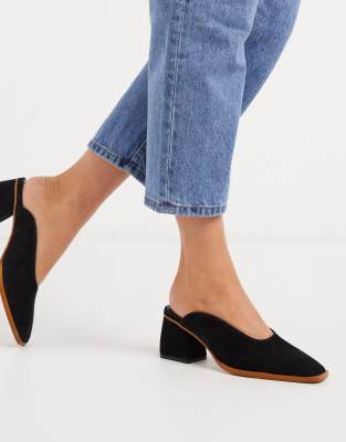 black suede mules block heel