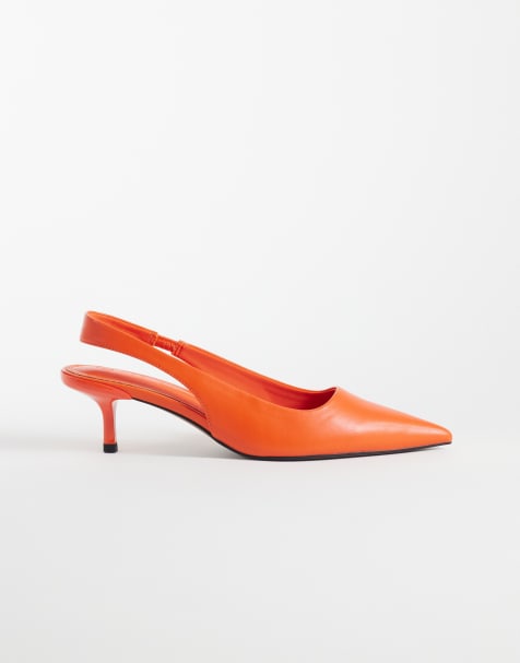 ASOS DESIGN Signature kitten-heeled shoes in orange - view 1