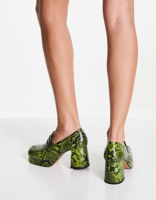 green platform loafers