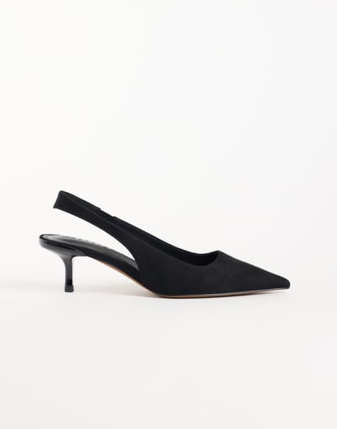 ASOS DESIGN Signature Schuhe mit Kitten-Heel in Schwarz, weite Passform, aus schwarzem Velourslederimitat - view 1