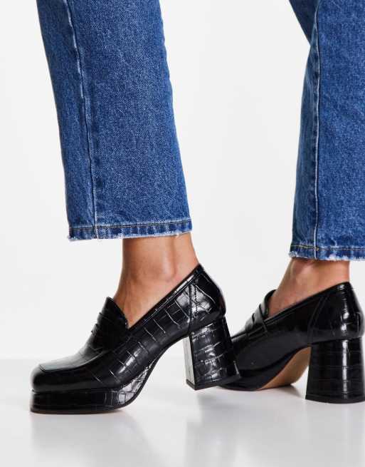 ASOS DESIGN - Signature - Sorte loafers med plateauhæl og krokodillemønster, 2 af 4
