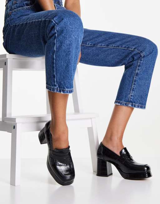 ASOS DESIGN - Signature - Sorte loafers med plateauhæl og krokodillemønster, 4 af 4