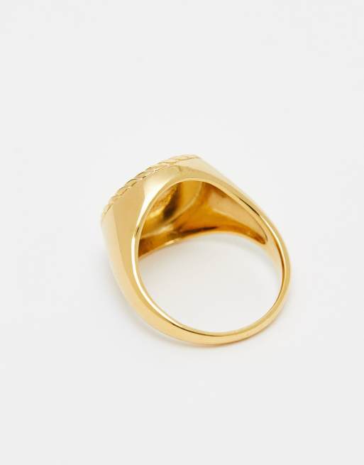 ASOS DESIGN - Signet-lillefingerring med møntdesign i sterlingsølv med 14k guldbelægning, 2 af 4