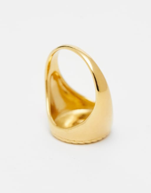 ASOS DESIGN - Signet-lillefingerring med møntdesign i sterlingsølv med 14k guldbelægning, 4 af 4