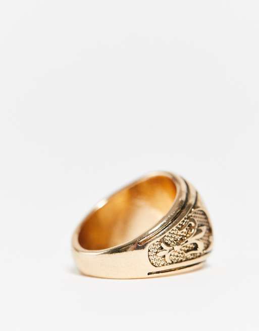 ASOS DESIGN signet ring with ace design in gold tone