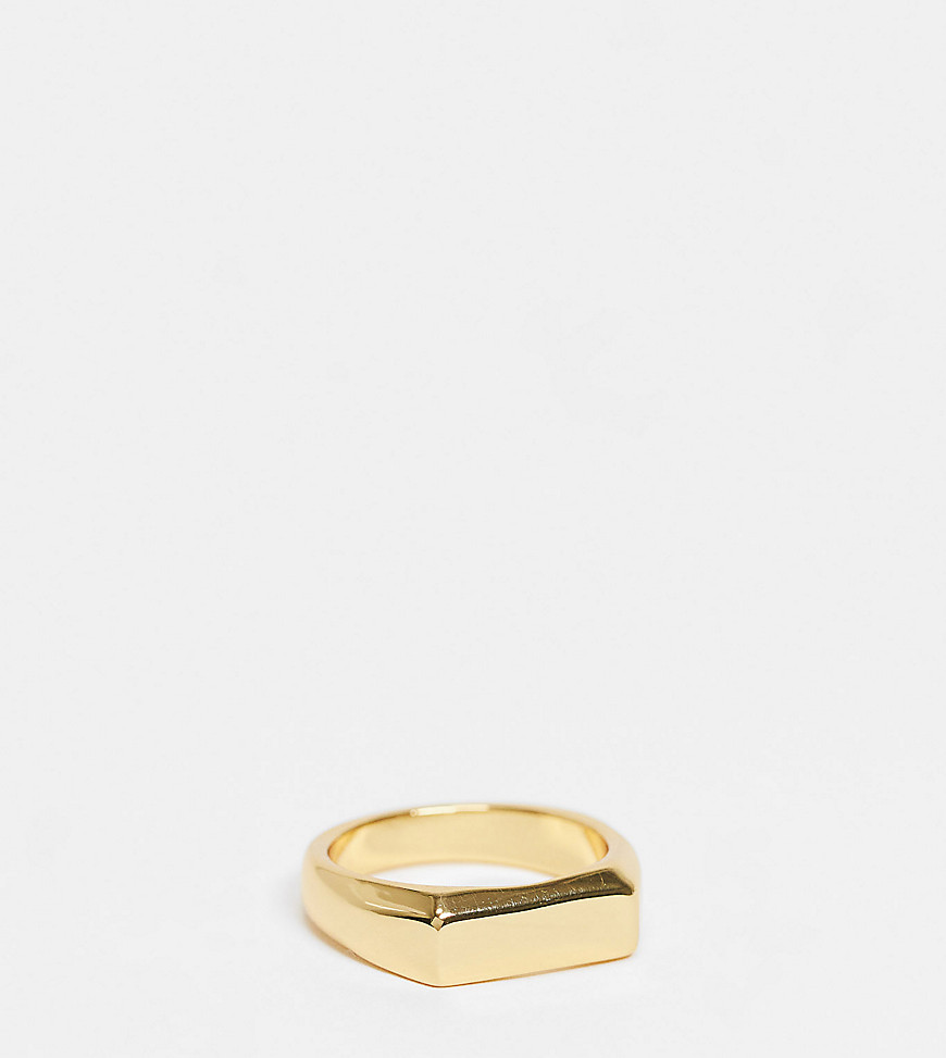 ASOS DESIGN signet ring with angled edge in 14k gold plate