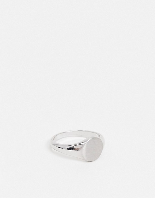 ASOS DESIGN signet ring with brushed top in silver tone