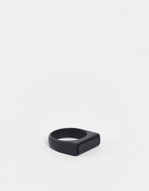 ASOS DESIGN signet ring with elongated design in black