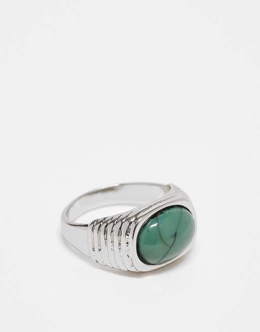 ASOS DESIGN signet ring with faux blue stone in silver tone