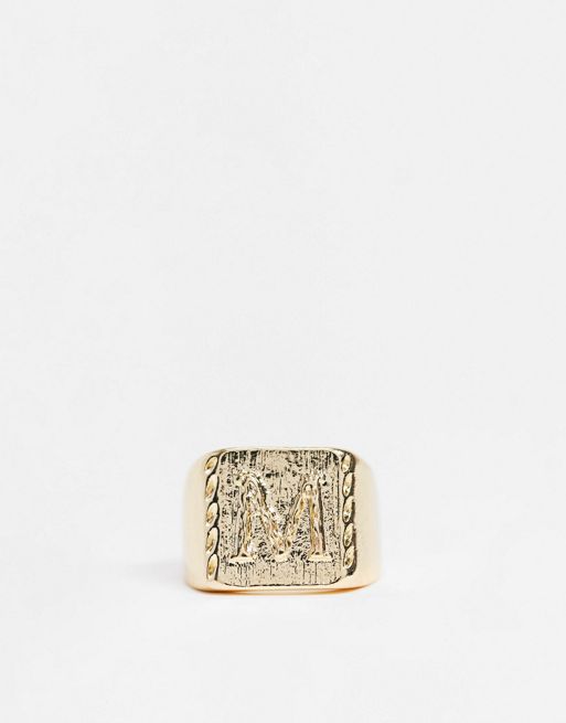 Square Signet Ring with Letter M