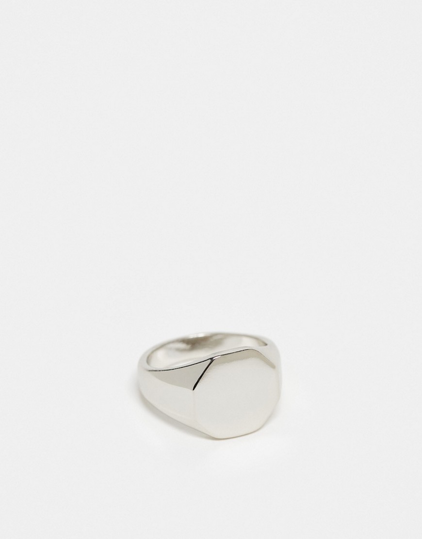 ASOS DESIGN signet ring with octagon top in silver tone
