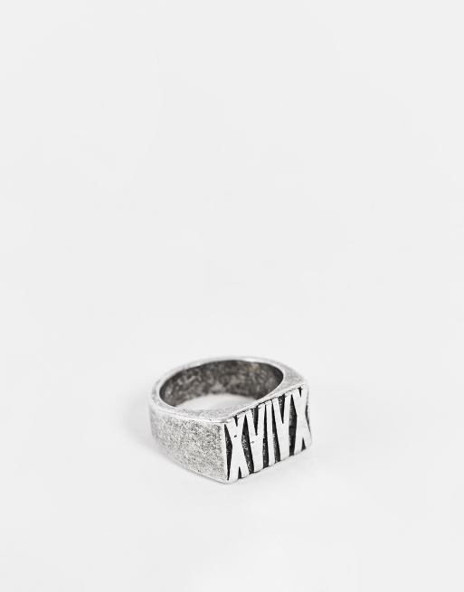 ASOS DESIGN signet ring with roman numerals in burnished silver