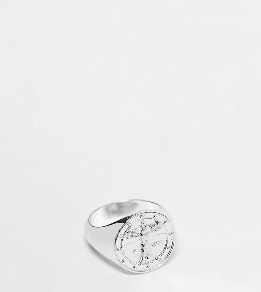 ASOS DESIGN signet ring with vitruvian design in real silver plate