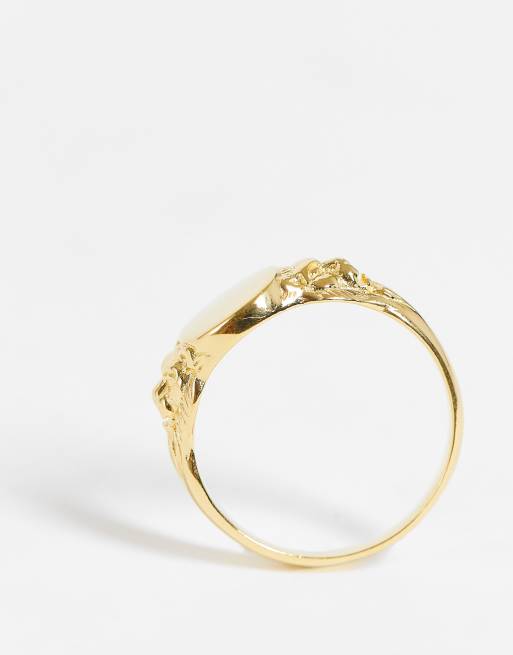 ASOS DESIGN – Signetring i sterlingsilver med 14K guldplätering och präglade blommor, 4 av 4