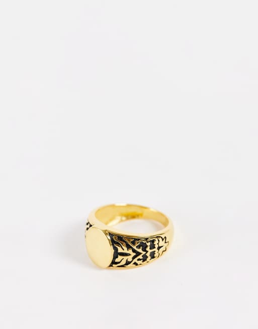 ASOS DESIGN - Signetring i sterlingsølv og vintage-design i 14karat guldbelægning, 2 af 4