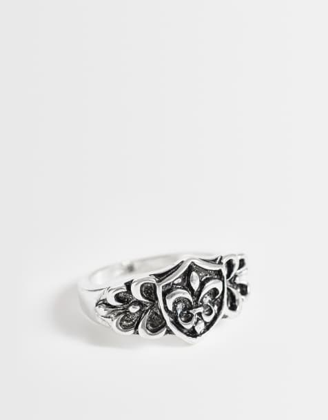 ASOS DESIGN signetring med fleur-de-lis i patineret sølv - view 1