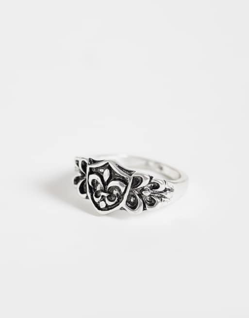 ASOS DESIGN signetring med fleur-de-lis i patineret sølv, 3 af 3