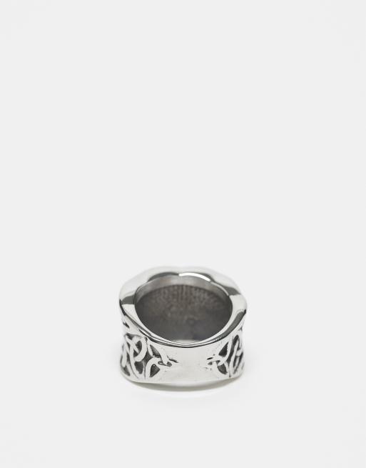 ASOS DESIGN - Signetring med vintagedesign i poleret sølvfarve af vandfast rustfrit stål, 4 af 4