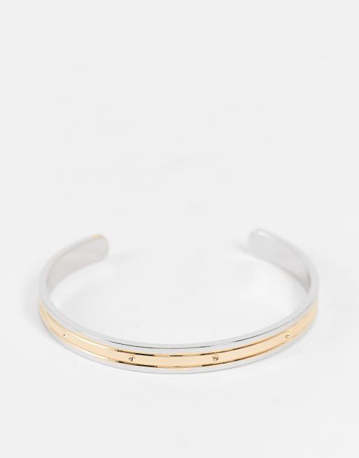 ASOS DESIGN – Silber- und goldfarbener Armreif in zweigeteilter Optik