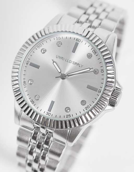 ASOS DESIGN – Silberfarbene Armbanduhr mit Zifferblatt in Weiß