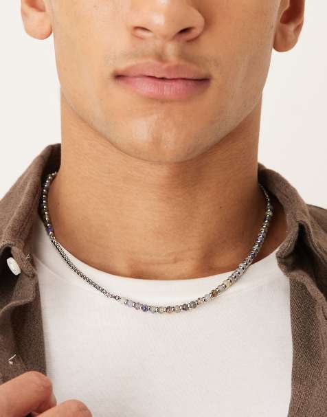 ASOS DESIGN – Silberfarbene Halskette aus abwechselnd Perlen und Kettengliedern - view 1