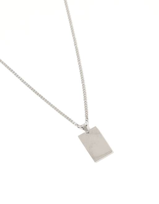 ASOS DESIGN – Silberfarbene Halskette aus wasserfestem Edelstahl mit eckigem Anhänger, 2 von 4