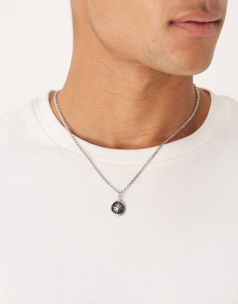 ASOS DESIGN – Silberfarbene Halskette aus wasserfestem Edelstahl mit geschmolzenem Kompassanhänger - view 1