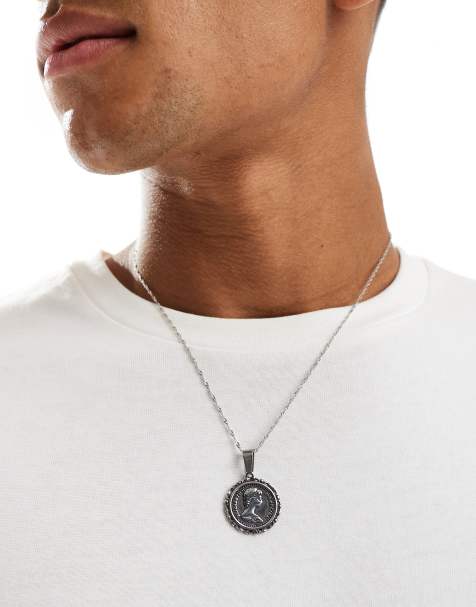 ASOS DESIGN – Silberfarbene Halskette aus wasserfestem Edelstahl mit rundem Souverän-Anhänger - view 1