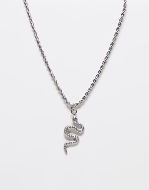 ASOS DESIGN – Silberfarbene Halskette aus wasserfestem Edelstahl mit Schlangen-Anhänger