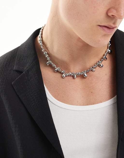 ASOS DESIGN – Silberfarbene Halskette mit Chip-Perlen aus Metall