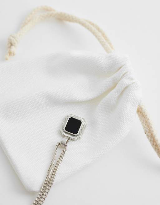 ASOS DESIGN – Silberfarbene Halskette mit eckigem Anhänger mit schwarzem Stein, 4 von 4
