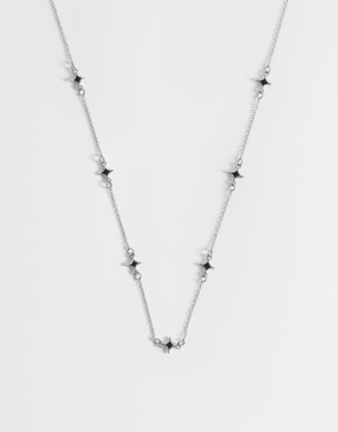ASOS DESIGN – Silberfarbene Halskette mit entlang der Kette verteilten Sternen - view 1