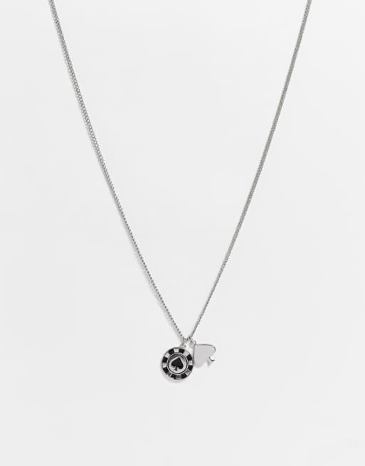 ASOS DESIGN – Silberfarbene Halskette mit Jeton- und Pik-Anhängern