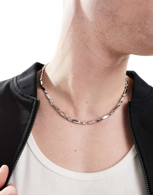 ASOS DESIGN – Silberfarbene Halskette mit Kettengliedern im eckigem Design