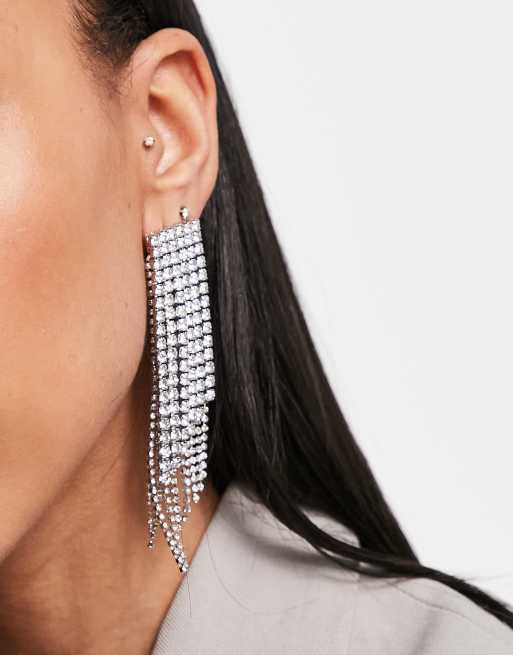 ASOS DESIGN – Silberfarbene Hängeohrringe mit Strasssteinchen im Wasserfall-Design , 2 von 4