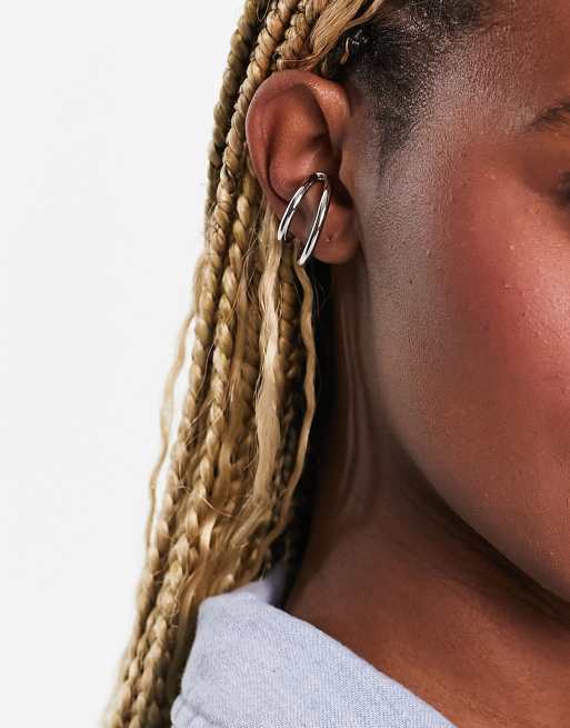 ASOS DESIGN – Silberfarbene Innenohr-Manschette mit zweireihigem Design