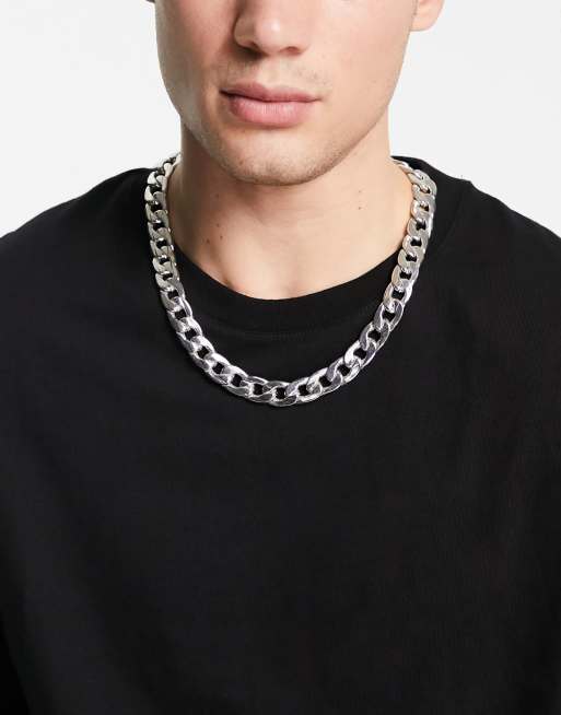 ASOS DESIGN – Silberfarbene, klobige Halskette mit geprägten Kettengliedern