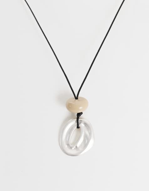 ASOS DESIGN – Silberfarbene Kordelhalskette mit Anhänger aus Kunstharz und runden Anhänger - view 1