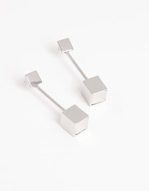 ASOS DESIGN – Silberfarbene Ohrhänger im schlichten 3D-Würfeldesign, 2 von 3
