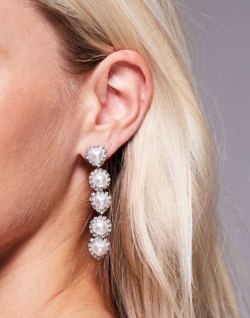 ASOS DESIGN – Silberfarbene Ohrhänger mit linearem Design und Kunstperlen