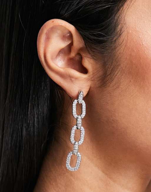 ASOS DESIGN – Silberfarbene Ohrringe mit strassverzierten Anhängern im Kettendesign