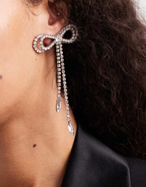 ASOS DESIGN – Silberfarbene Ohrstecker im Schleifen-Design mit Schmucksteinen - view 1