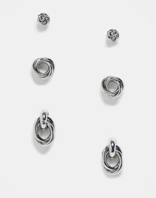 ASOS DESIGN - Silberfarbene Ohrstecker mit Knotendesign im Multipack