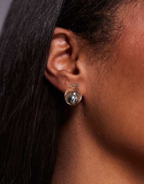 ASOS DESIGN – Silberfarbene Ohrstecker mit transparentem Kunstharz-Detail - view 1