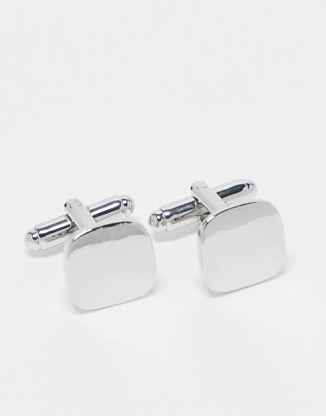 ASOS DESIGN – Silberfarbene, quadratische Manschettenknöpfe - view 1