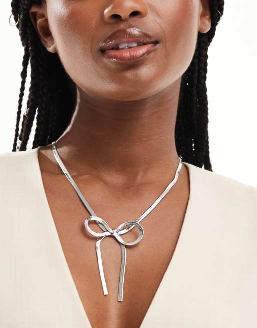 ASOS DESIGN – Silberfarbene Schlangenkette mit Schleifendetail