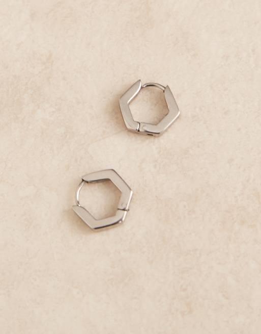 ASOS DESIGN – Silberfarbene sechskantige Creolen aus wasserfestem Edelstahl  , 2 von 3