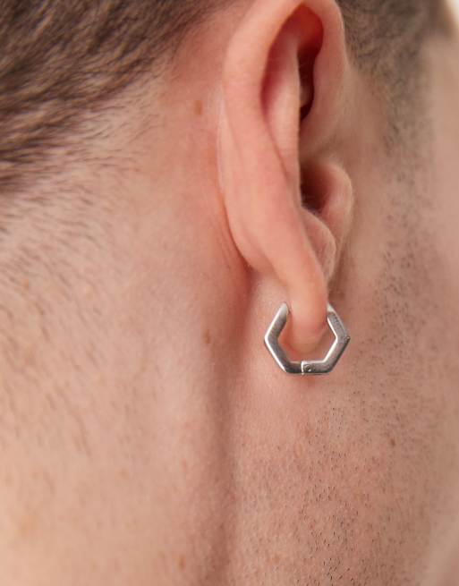 ASOS DESIGN – Silberfarbene sechskantige Creolen aus wasserfestem Edelstahl  , 3 von 3