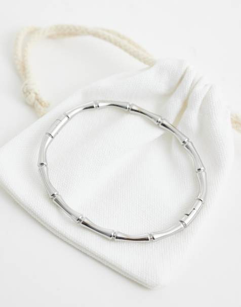 ASOS DESIGN – Silberfarbener Armreif aus wasserfestem Edelstahl mit Bambus-Design - view 1
